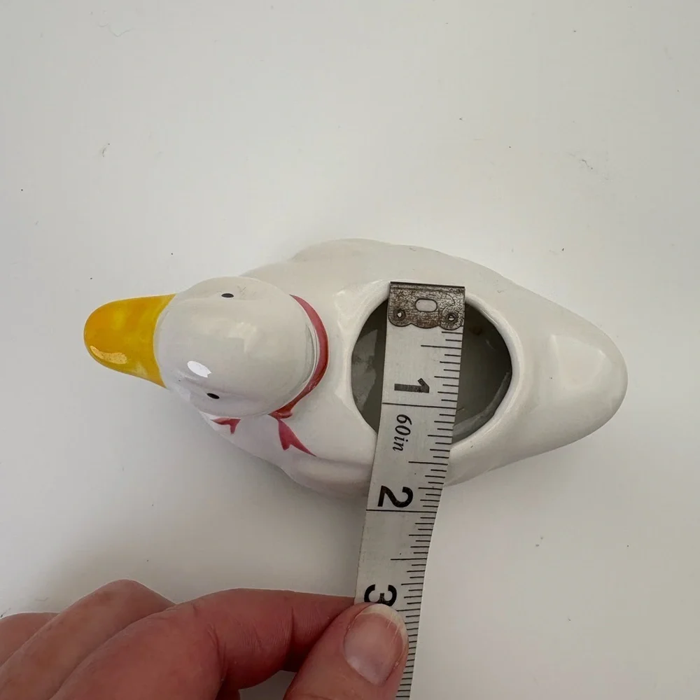 Charming White Duck Planter with Red Bow